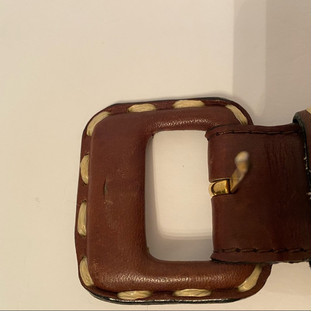 💎 GIVENCHY COUTURE BELT BROWN LEATHER CREAM STITCHING DESIGNER LUXURY SMALL Fit - Picture 10 of 14